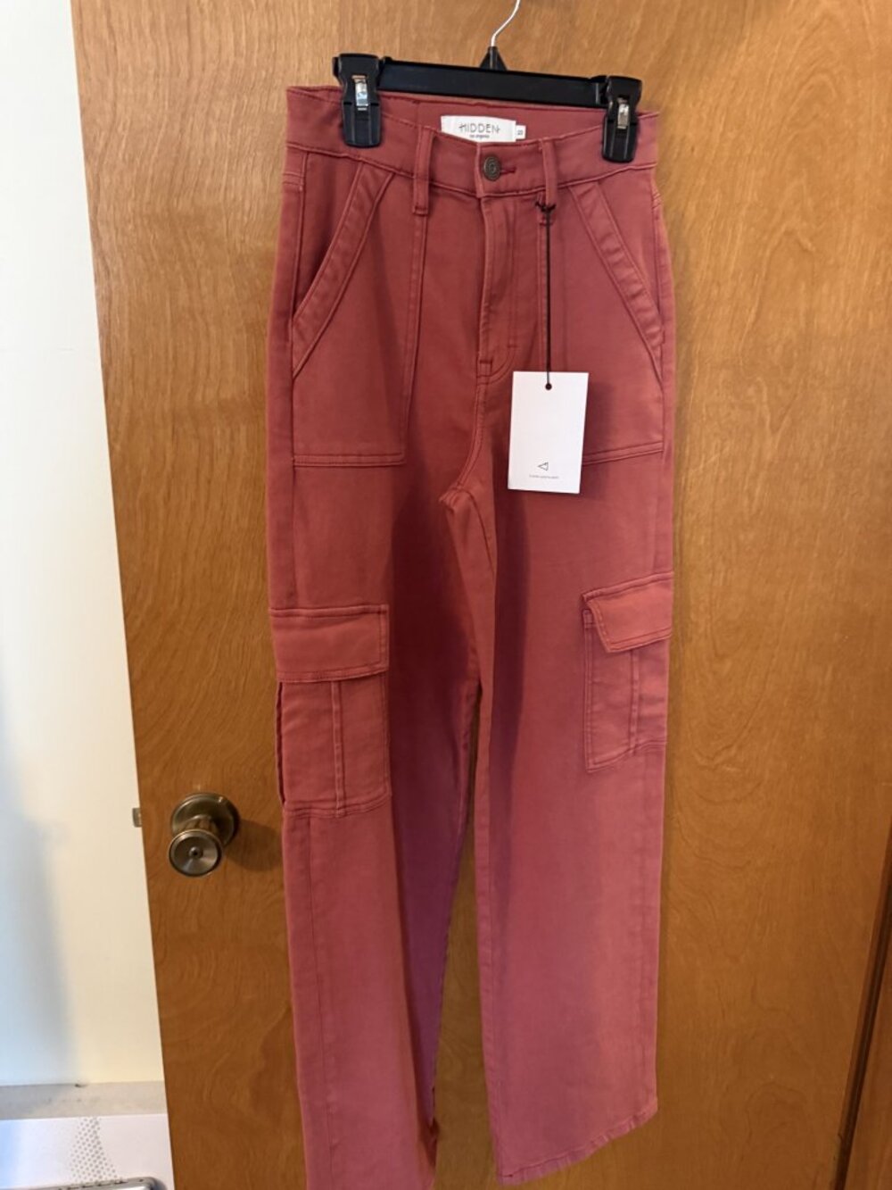 Hidden Logan Dad Jean Brick Red Wide Leg Cargo Pants High Rise Utility Size 23